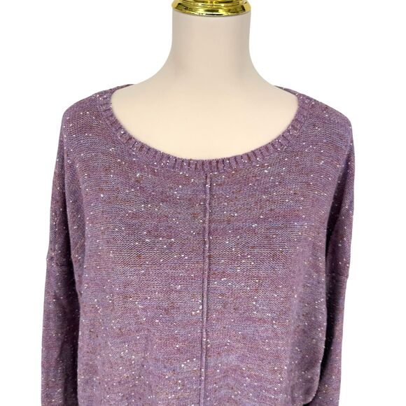 J. Jill Micro Tweed Seamed Sweater 2X Pullover Boat Neck Purple Long Sleeve Knit - Picture 3 of 12